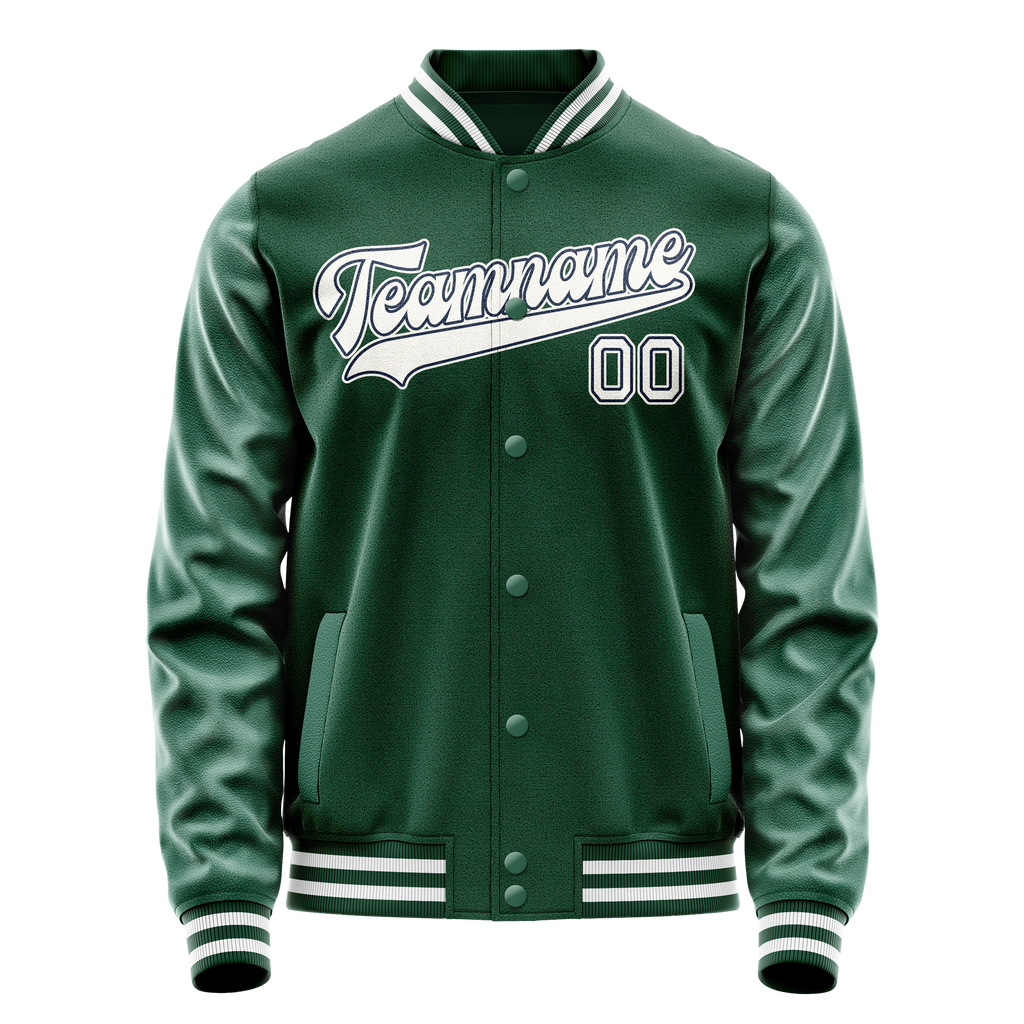 Custom Kelly-Green White Solid Color Varsity Letterman Jacket