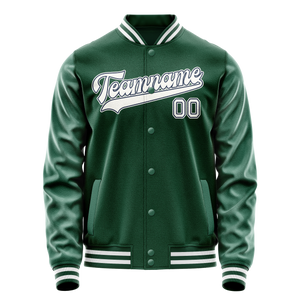 Custom Kelly-Green White Solid Color Varsity Letterman Jacket