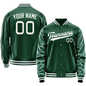 Custom Kelly-Green Gray Solid Color Varsity Letterman Jacket