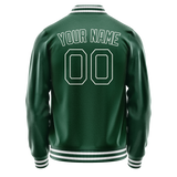 Custom Kelly-Green White Solid Color Varsity Letterman Jacket