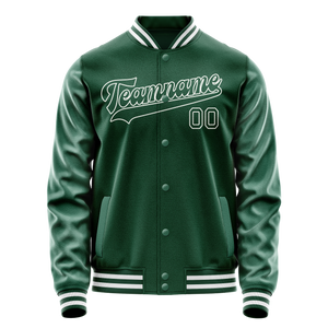 Custom Kelly-Green White Solid Color Varsity Letterman Jacket