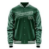 Custom Kelly-Green White Solid Color Varsity Letterman Jacket