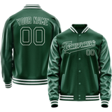 Custom Kelly-Green White Solid Color Varsity Letterman Jacket