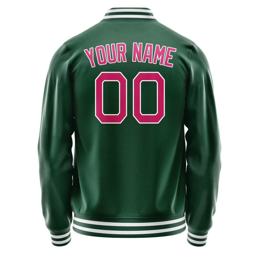Custom Kelly-Green Pink Solid Color Varsity Letterman Jacket