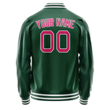 Custom Kelly-Green Pink Solid Color Varsity Letterman Jacket