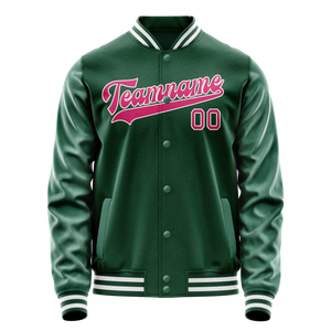 Custom Kelly-Green Pink Solid Color Varsity Letterman Jacket