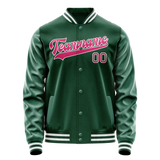 Custom Kelly-Green Pink Solid Color Varsity Letterman Jacket