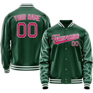 Custom Kelly-Green Pink Solid Color Varsity Letterman Jacket