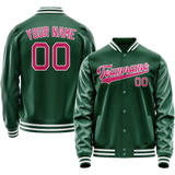 Custom Kelly-Green Pink Solid Color Varsity Letterman Jacket