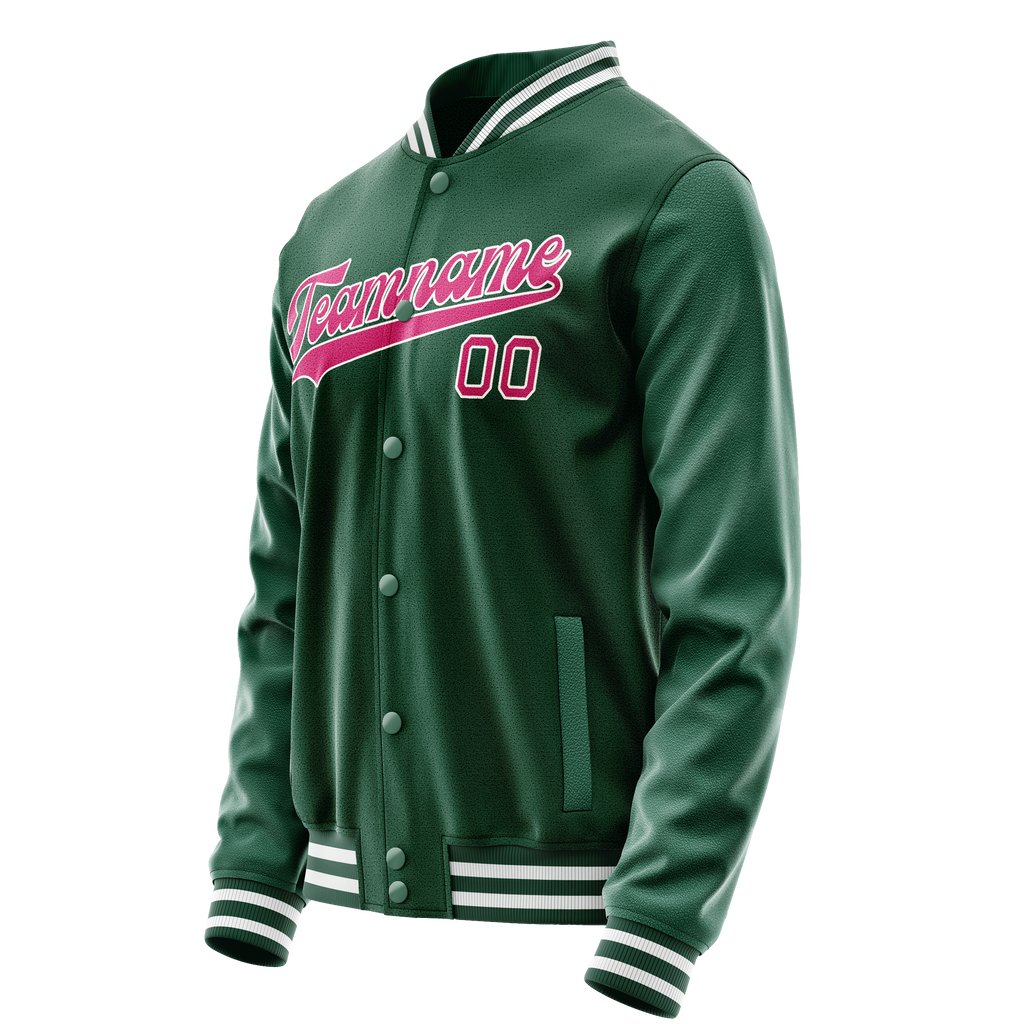 Custom Kelly-Green Pink Solid Color Varsity Letterman Jacket