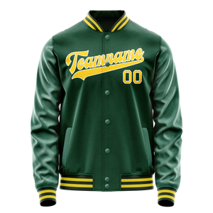 Custom Kelly-Green Gold Solid Color Varsity Letterman Jacket