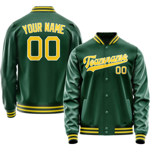 Custom Kelly-Green Gold Solid Color Varsity Letterman Jacket