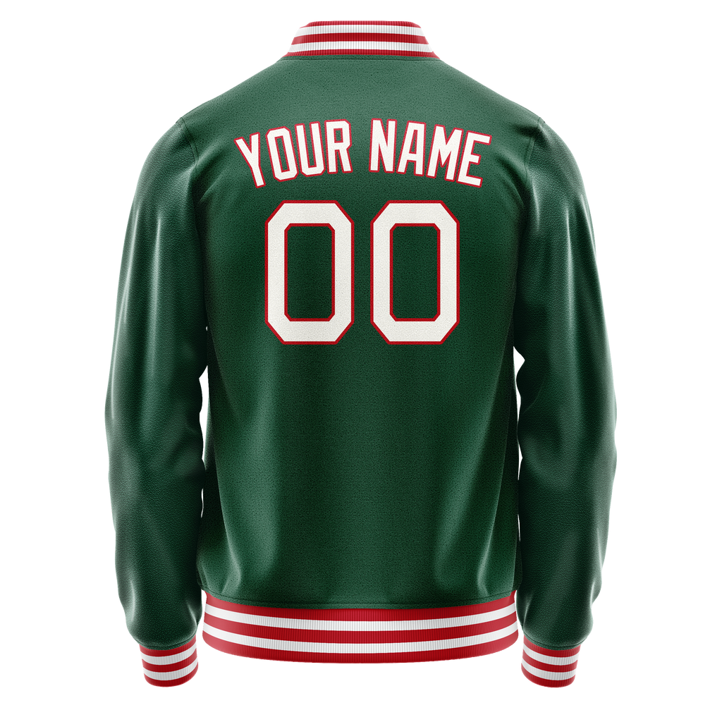 Custom Kelly-Green White Solid Color Varsity Letterman Jacket