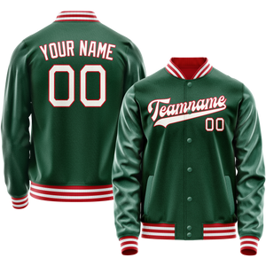 Custom Kelly-Green White Solid Color Varsity Letterman Jacket