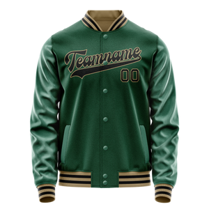 Custom Kelly-Green Black Solid Color Varsity Letterman Jacket