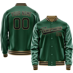 Custom Kelly-Green Black Solid Color Varsity Letterman Jacket