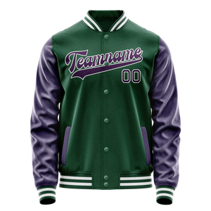 Custom Kelly-Green Purple Solid Color Varsity Letterman Jacket