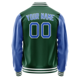 Custom Kelly-Green Light-Blue Solid Color Varsity Letterman Jacket