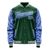Custom Kelly-Green Light-Blue Solid Color Varsity Letterman Jacket