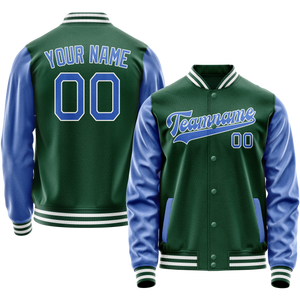 Custom Kelly-Green Light-Blue Solid Color Varsity Letterman Jacket