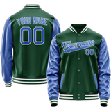 Custom Kelly-Green Light-Blue Solid Color Varsity Letterman Jacket