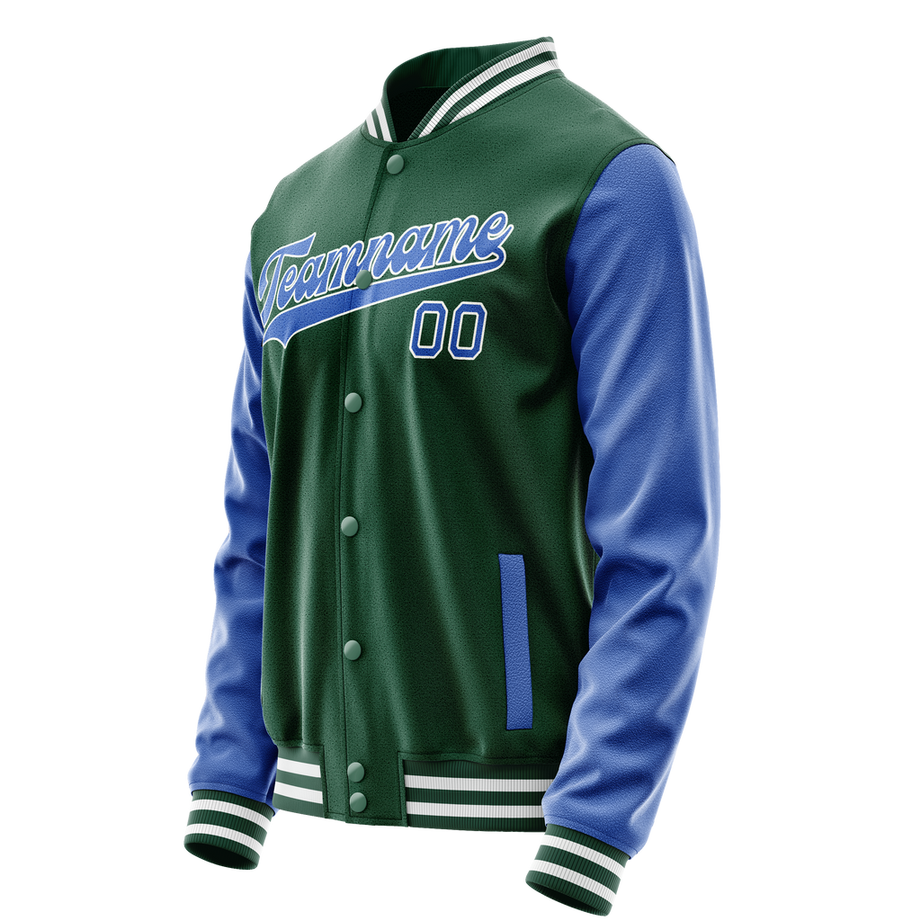 Custom Kelly-Green Light-Blue Solid Color Varsity Letterman Jacket