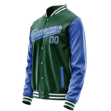 Custom Kelly-Green Light-Blue Solid Color Varsity Letterman Jacket