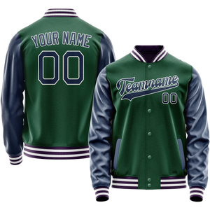 Custom Kelly-Green Navy Solid Color Varsity Letterman Jacket
