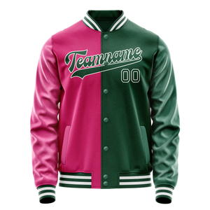 Custom Kelly-Green Pink Split Varsity Letterman Jacket