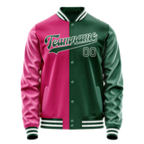 Custom Kelly-Green Pink Split Varsity Letterman Jacket