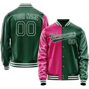 Custom Kelly-Green Pink Split Varsity Letterman Jacket