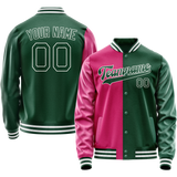 Custom Kelly-Green Pink Split Varsity Letterman Jacket