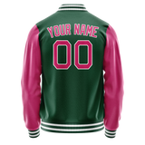 Custom Kelly-Green Pink Solid Color Varsity Letterman Jacket