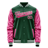 Custom Kelly-Green Pink Solid Color Varsity Letterman Jacket