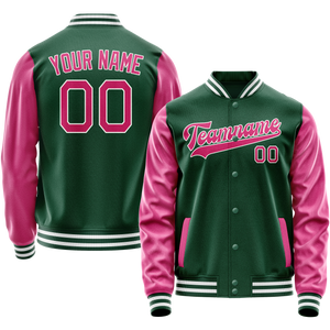 Custom Kelly-Green Pink Solid Color Varsity Letterman Jacket