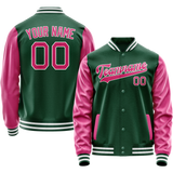 Custom Kelly-Green Pink Solid Color Varsity Letterman Jacket