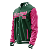 Custom Kelly-Green Pink Solid Color Varsity Letterman Jacket