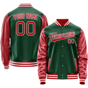 Custom Kelly-Green Texas-Orange Solid Color Varsity Letterman Jacket