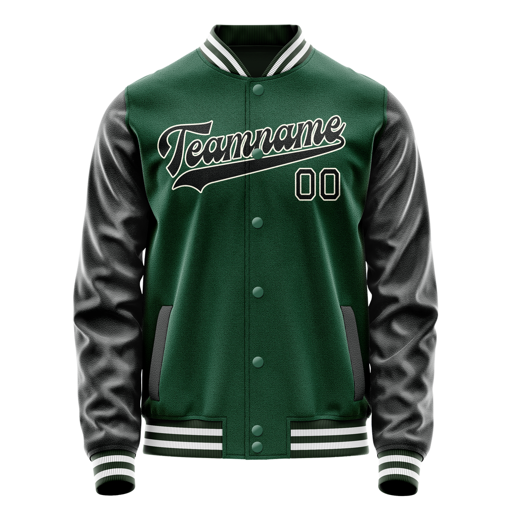 Custom Kelly-Green Black Solid Color Varsity Letterman Jacket