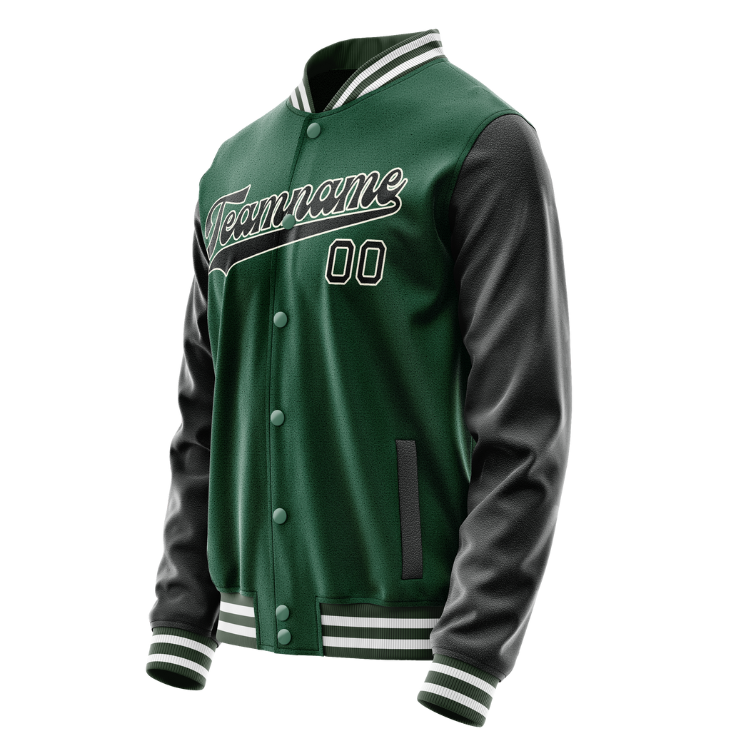 Custom Kelly-Green Black Solid Color Varsity Letterman Jacket
