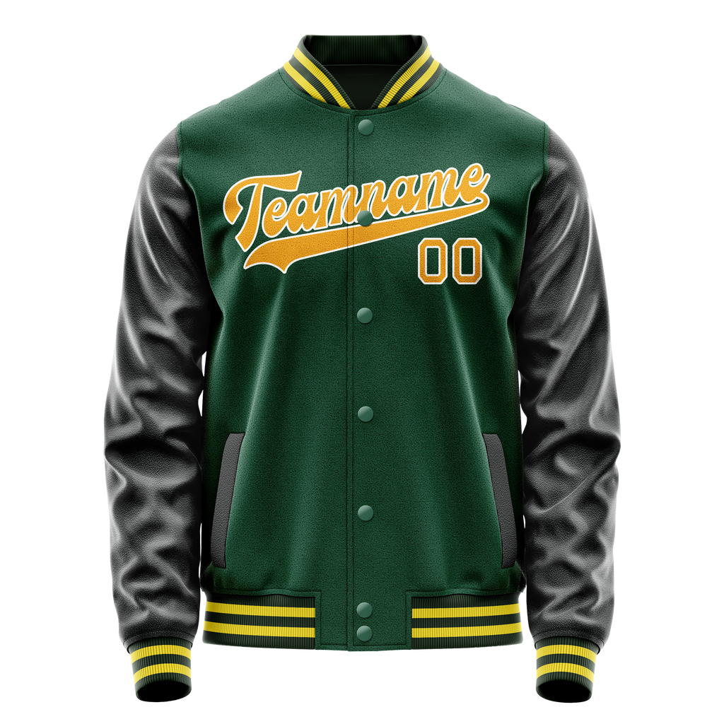 Custom Kelly-Green Gold Solid Color Varsity Letterman Jacket