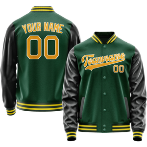 Custom Kelly-Green Gold Solid Color Varsity Letterman Jacket