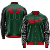 Custom Kelly-Green Black Solid Color Varsity Letterman Jacket