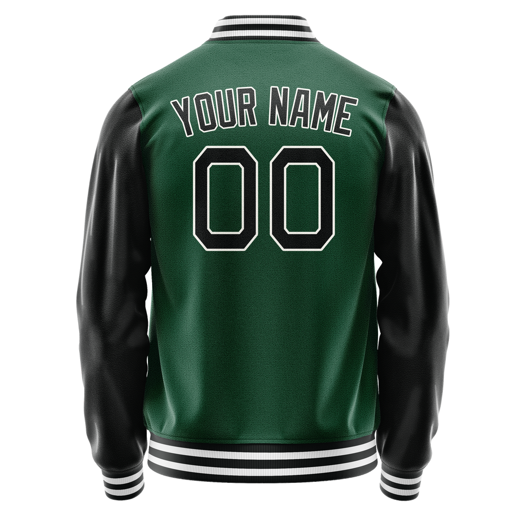 Custom Kelly-Green Black Solid Color Varsity Letterman Jacket