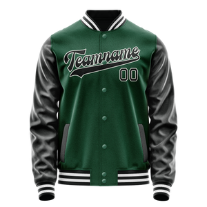 Custom Kelly-Green Black Solid Color Varsity Letterman Jacket