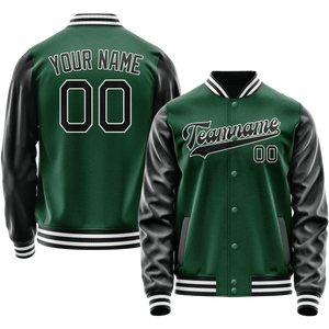 Custom Kelly-Green Black Solid Color Varsity Letterman Jacket