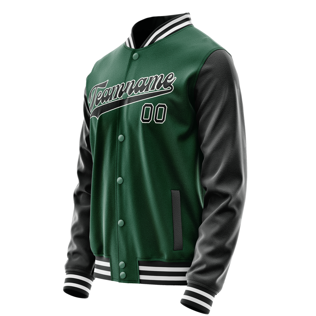 Custom Kelly-Green Black Solid Color Varsity Letterman Jacket