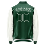 Custom Kelly-Green White Solid Color Varsity Letterman Jacket