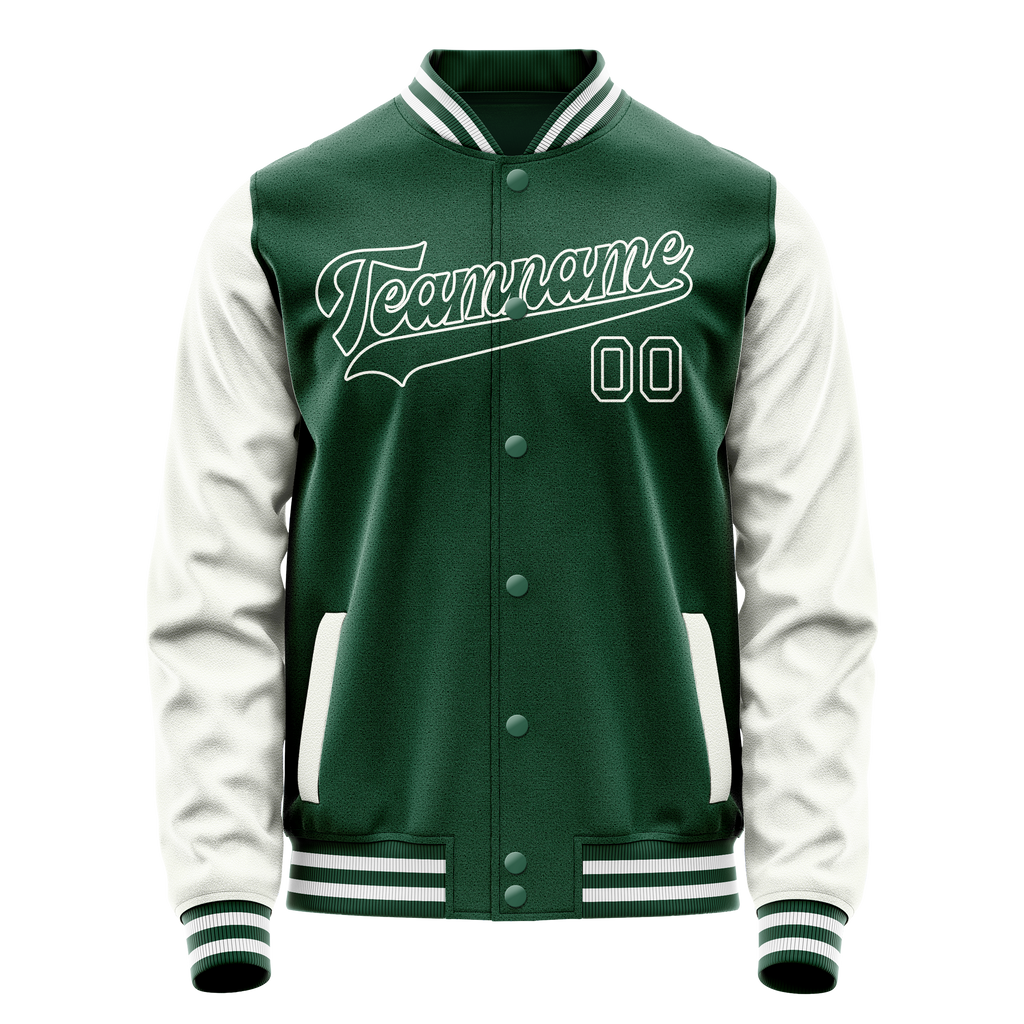 Custom Kelly-Green White Solid Color Varsity Letterman Jacket