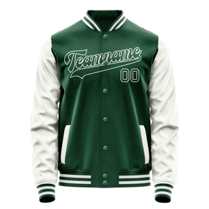 Custom Kelly-Green White Solid Color Varsity Letterman Jacket